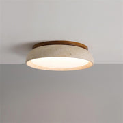Elegant Ceiling Light Fixture | Modern Travertine Flush Mount with Integrated LED | Warm Ambiance for Any Room 0