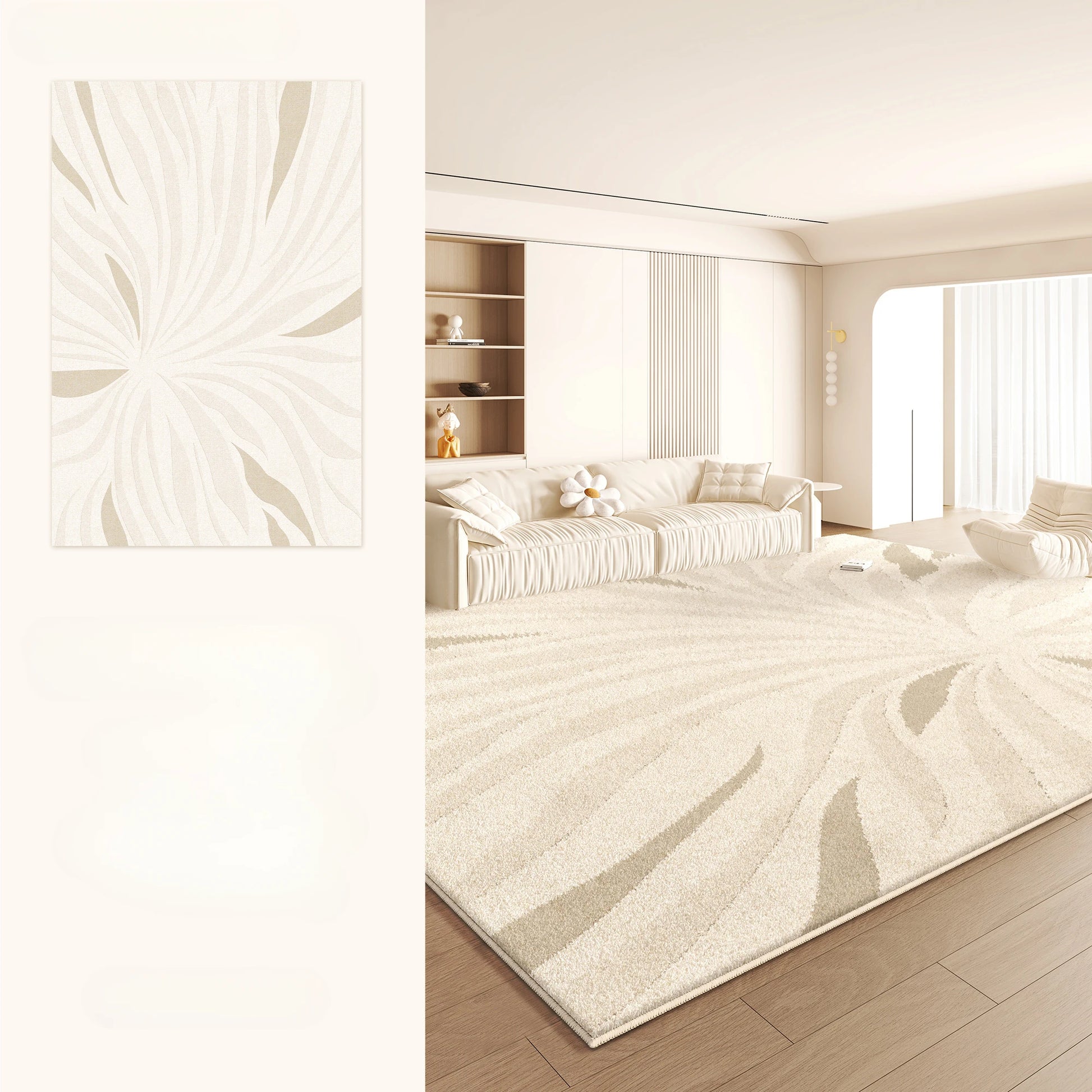 Elegant Cream Area Rug | Thick Anti-Slip Mat for Cozy Living Rooms & Custom Sizes Available 11