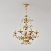 Freyza - Elegant Crystal Chandelier | Gold Finish with Ceramic Flowers | Luxurious Lighting for Dining Room Decor