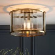 Elegant Flush Mount Ceiling Light Fixture with Antique Brass Finish & Ribbed Glass Shades for Timeless Home Decor 0