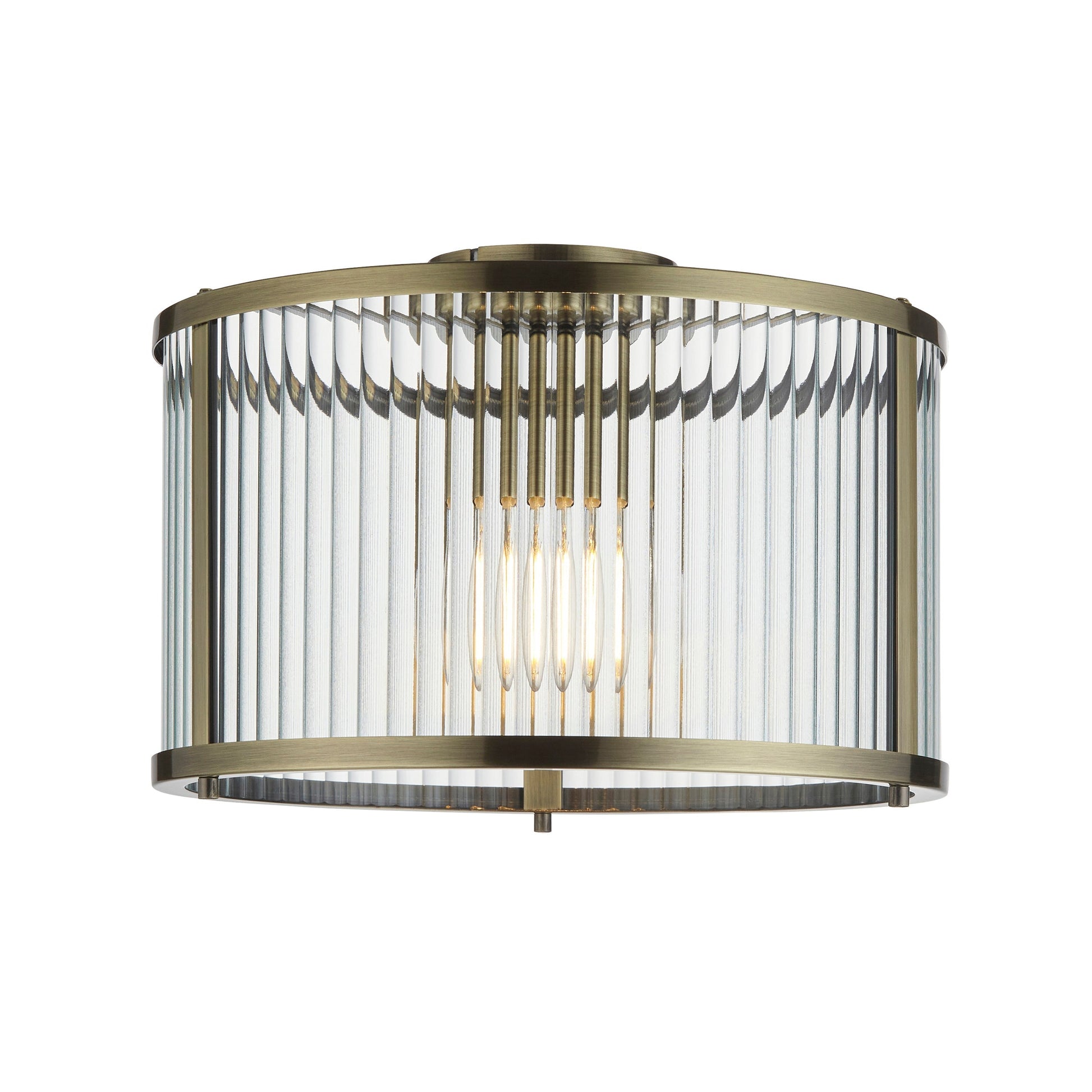 Elegant Flush Mount Ceiling Light Fixture with Antique Brass Finish & Ribbed Glass Shades for Timeless Home Decor 1