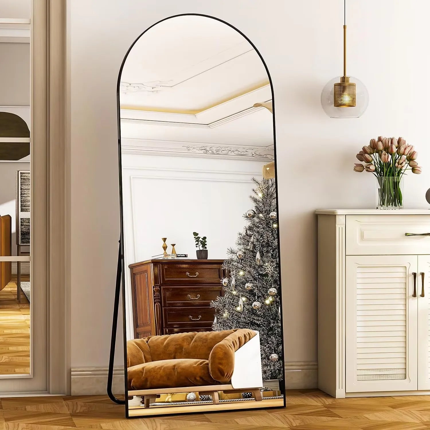 Elegant Full Length Mirror | Arched Aluminum Frame with Versatile Placement for Stylish Room Decor 0