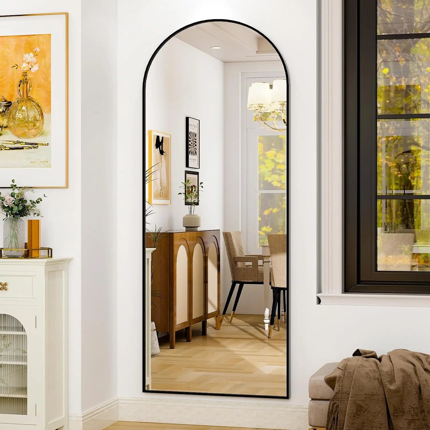 Elegant Full Length Mirror | Arched Aluminum Frame with Versatile Placement for Stylish Room Decor 1