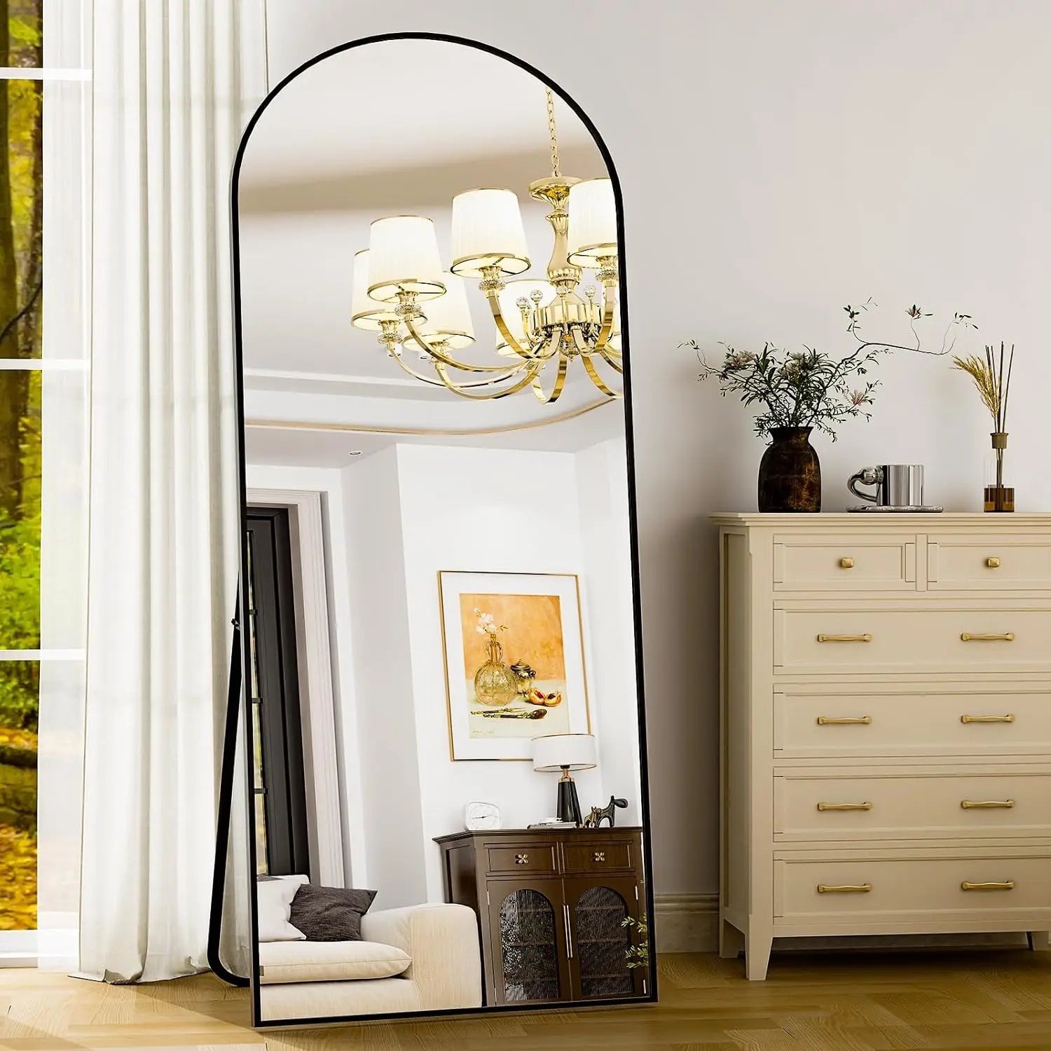 Elegant Full Length Mirror | Arched Aluminum Frame with Versatile Placement for Stylish Room Decor 5