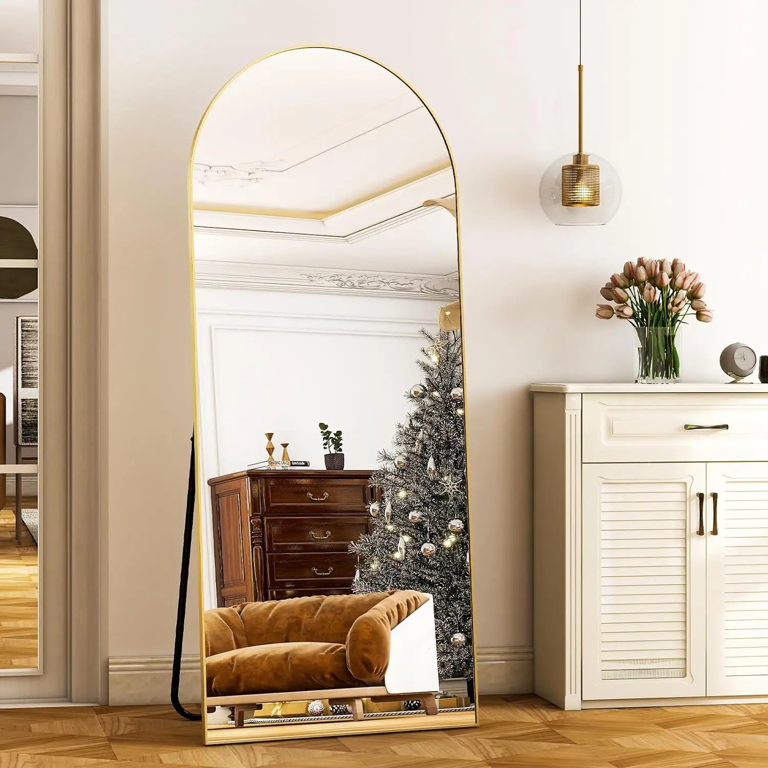 Elegant Full Length Mirror | Arched Aluminum Frame with Versatile Placement for Stylish Room Decor 6