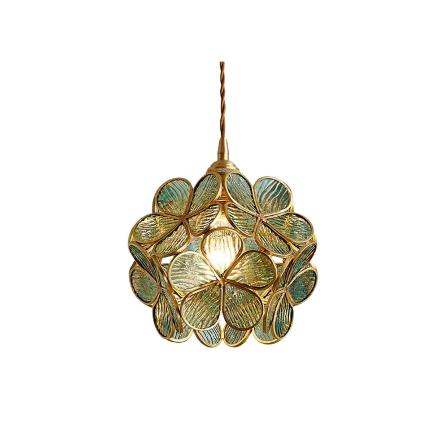 Elegant Glass Pendant Light with Vintage Brass Frame | Unique Flower Design for Stylish Interiors 0