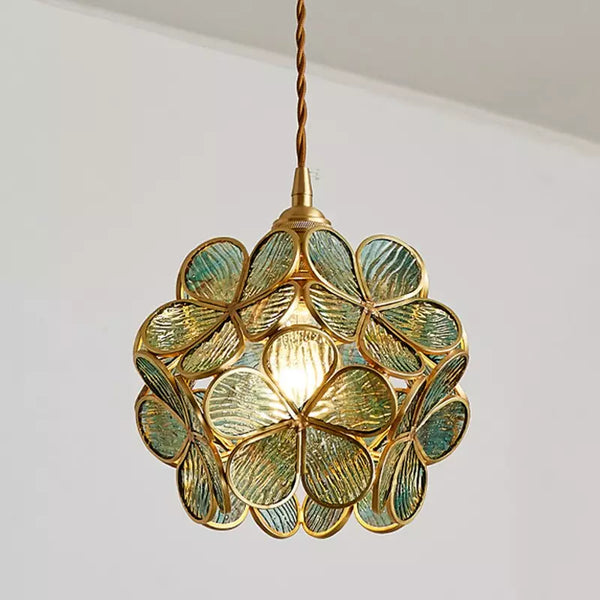 Elegant Glass Pendant Light with Vintage Brass Frame | Unique Flower Design for Stylish Interiors 1