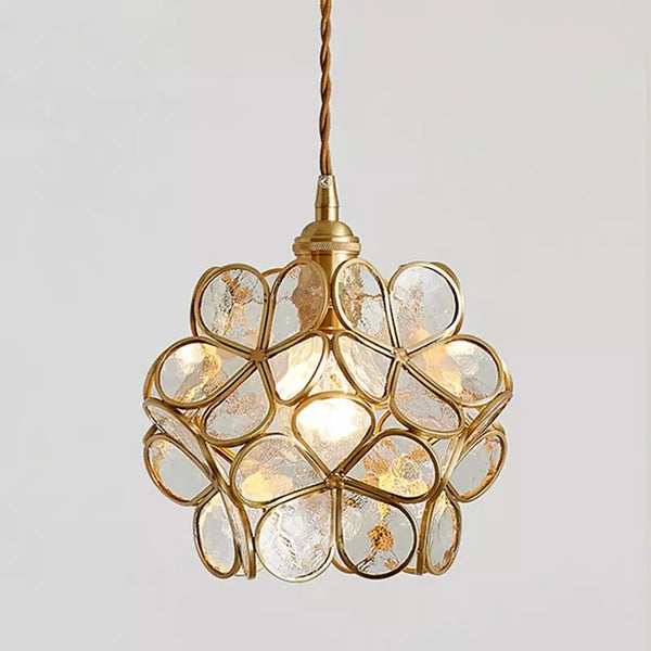 Elegant Glass Pendant Light with Vintage Brass Frame | Unique Flower Design for Stylish Interiors 10
