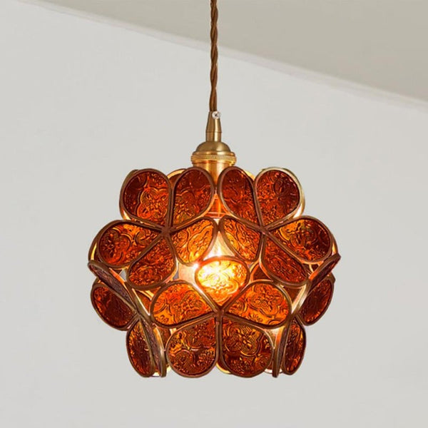 Elegant Glass Pendant Light with Vintage Brass Frame | Unique Flower Design for Stylish Interiors 11