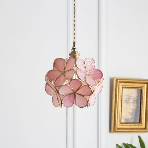 Elegant Glass Pendant Light with Vintage Brass Frame | Unique Flower Design for Stylish Interiors 12