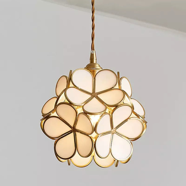 Elegant Glass Pendant Light with Vintage Brass Frame | Unique Flower Design for Stylish Interiors 13