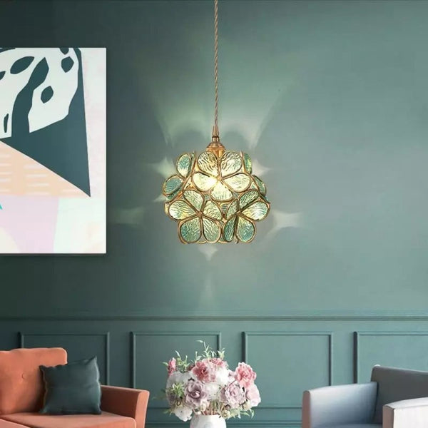 Elegant Glass Pendant Light with Vintage Brass Frame | Unique Flower Design for Stylish Interiors 2