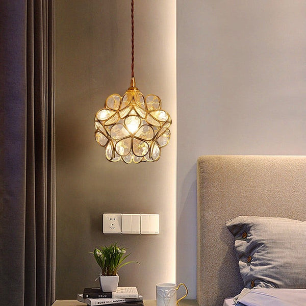 Elegant Glass Pendant Light with Vintage Brass Frame | Unique Flower Design for Stylish Interiors 3