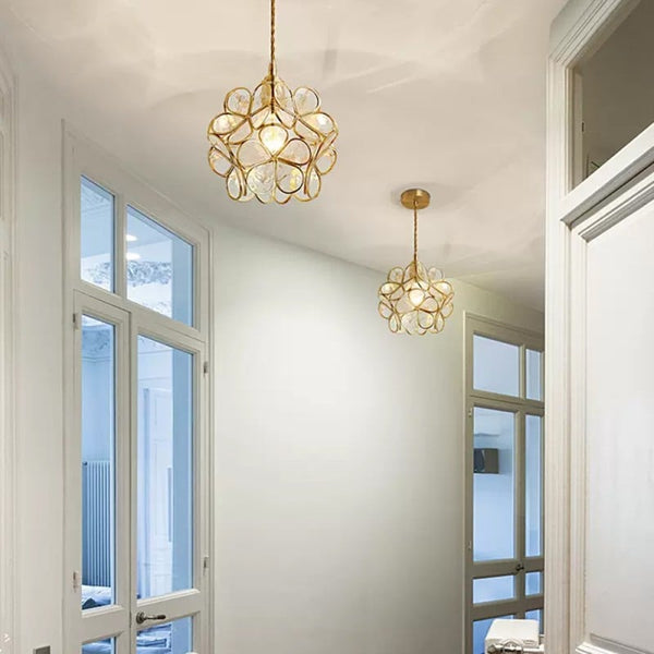 Elegant Glass Pendant Light with Vintage Brass Frame | Unique Flower Design for Stylish Interiors 4
