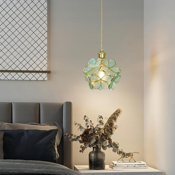Elegant Glass Pendant Light with Vintage Brass Frame | Unique Flower Design for Stylish Interiors 6