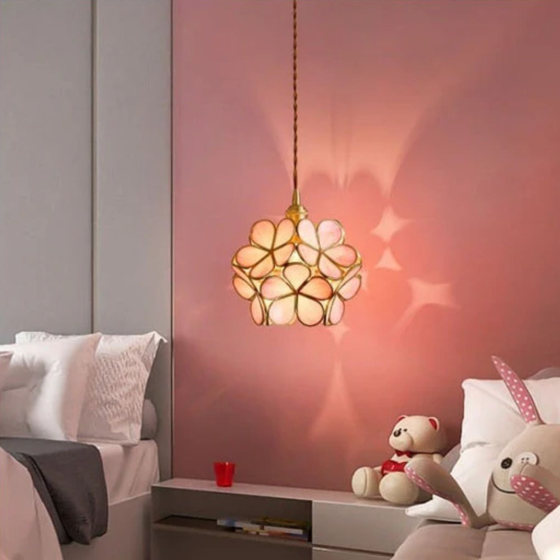 Elegant Glass Pendant Light with Vintage Brass Frame | Unique Flower Design for Stylish Interiors 8