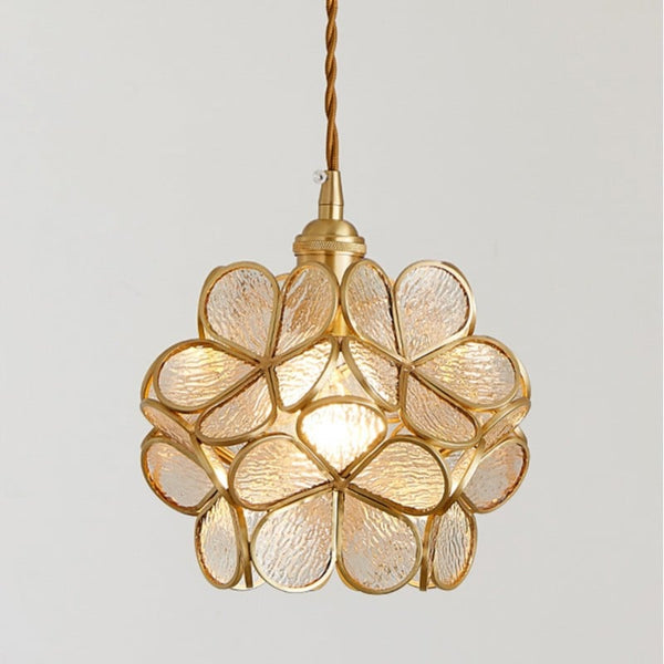 Elegant Glass Pendant Light with Vintage Brass Frame | Unique Flower Design for Stylish Interiors 9