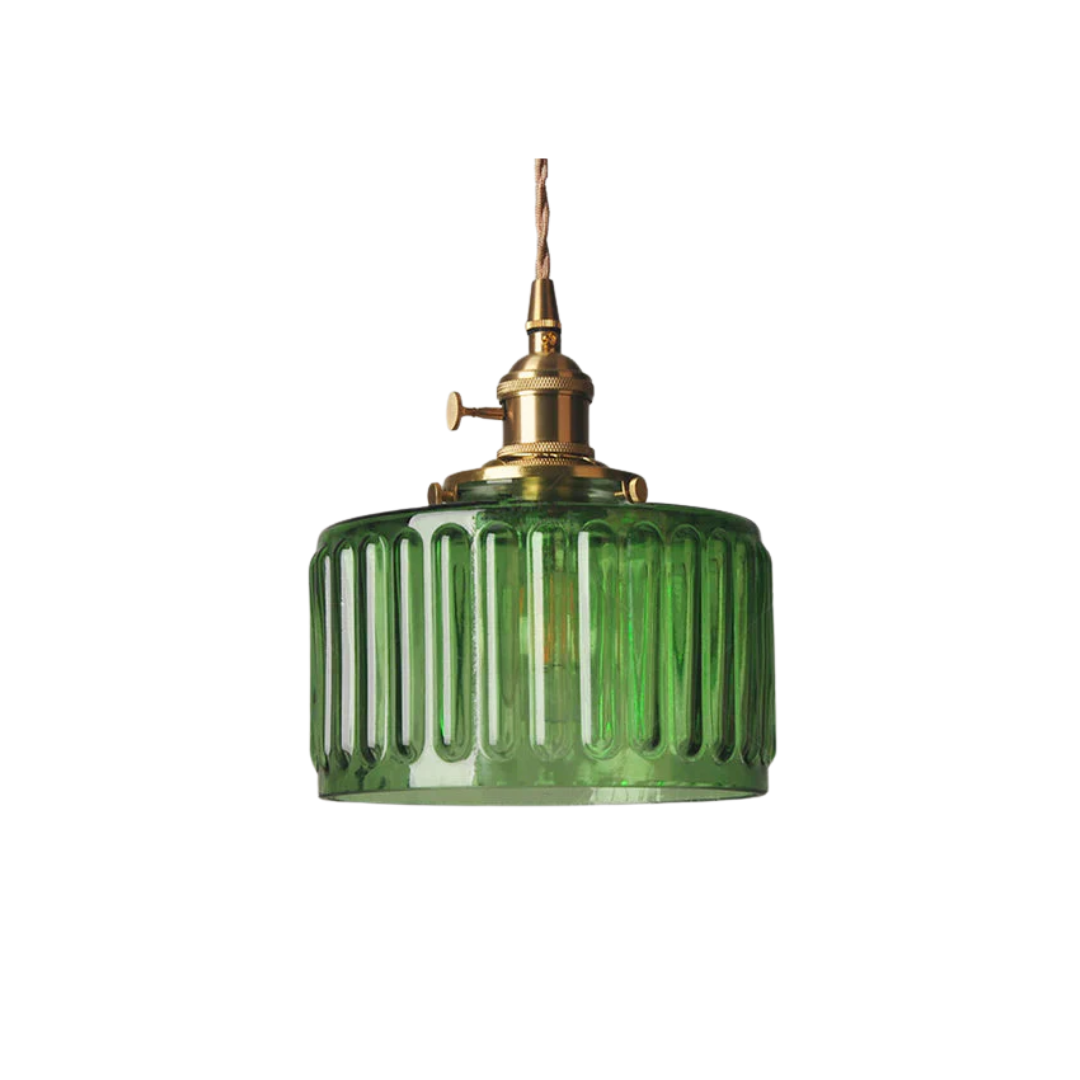 Elegant Hanging Lamp | Ribbed Green Glass Pendant Light with Brass Fixture | Adjustable Height for Cozy Ambiance 1