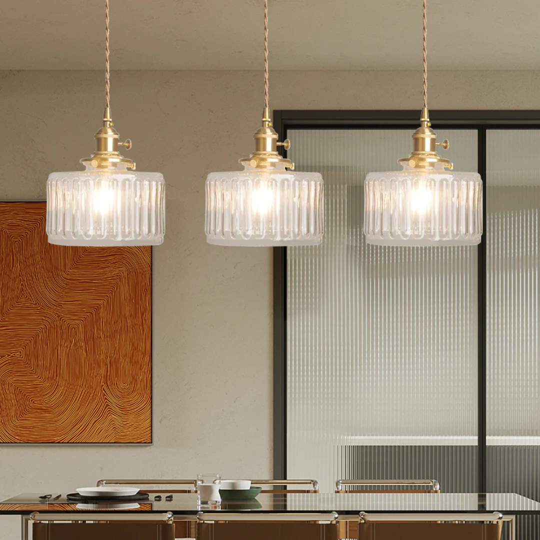 Elegant Hanging Lamp | Ribbed Green Glass Pendant Light with Brass Fixture | Adjustable Height for Cozy Ambiance 10