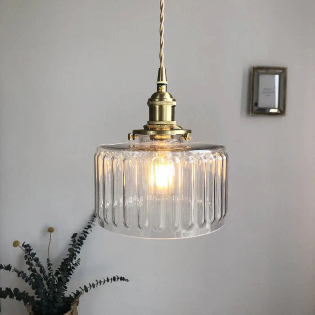 Elegant Hanging Lamp | Ribbed Green Glass Pendant Light with Brass Fixture | Adjustable Height for Cozy Ambiance 18