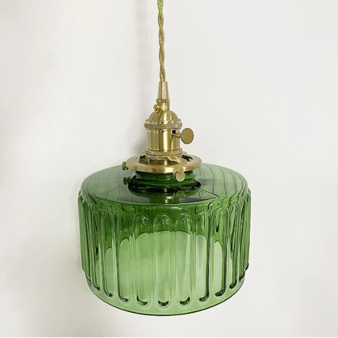Elegant Hanging Lamp | Ribbed Green Glass Pendant Light with Brass Fixture | Adjustable Height for Cozy Ambiance 5