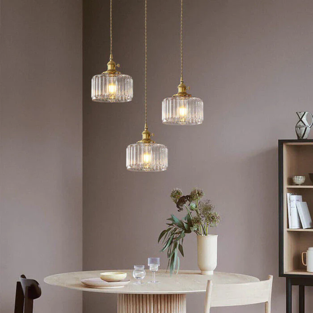 Elegant Hanging Lamp | Ribbed Green Glass Pendant Light with Brass Fixture | Adjustable Height for Cozy Ambiance 9