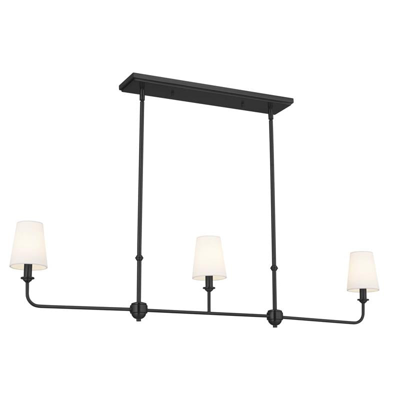 Freyza - Elegant Linear Chandelier Light with 3 Fabric Lampshades | Modern Black Design for Brightening Indoor Spaces