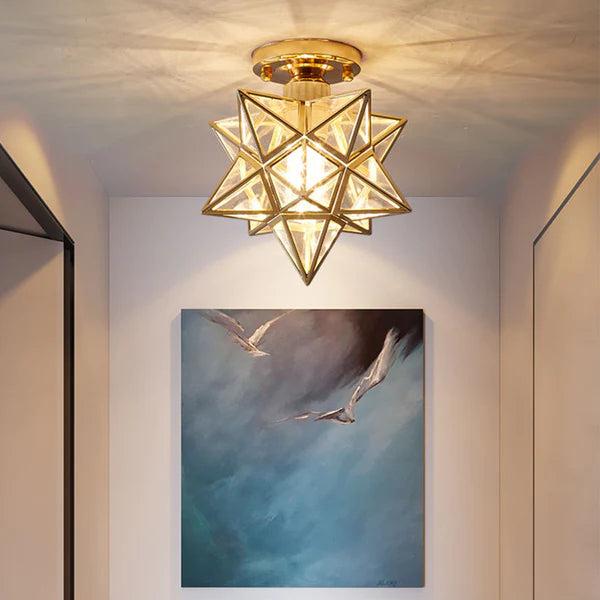 Elegant Star Shape Ceiling Light Fixture with Gold Finish | Compact Design for Warm Ambiance 0