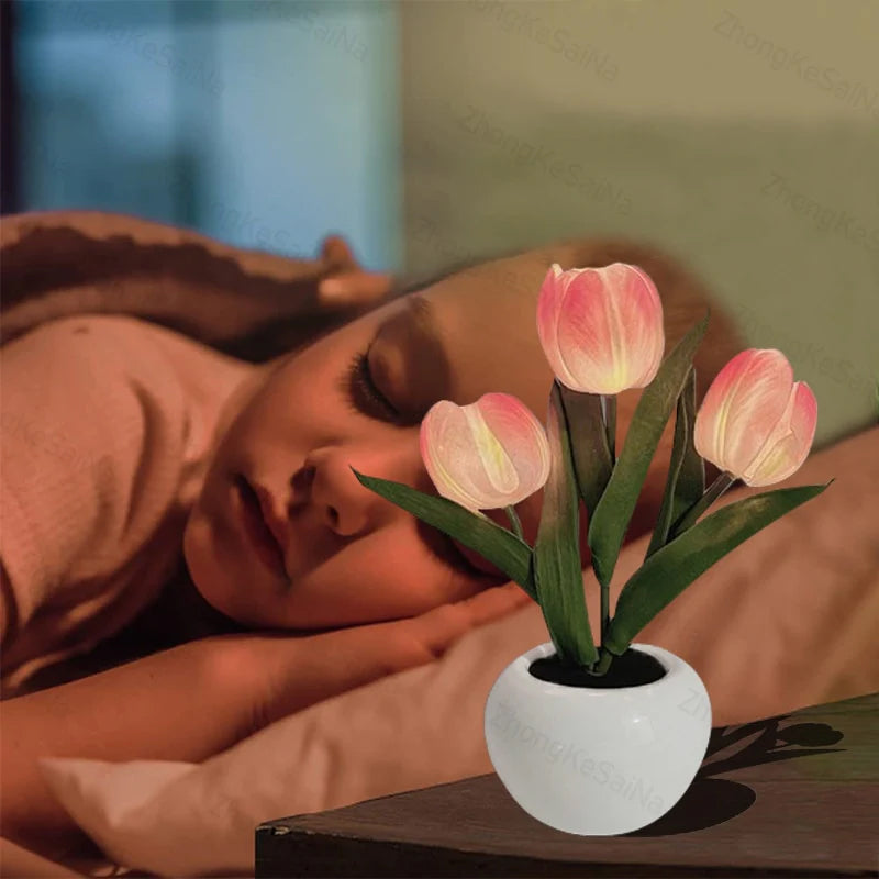 TulipGlow | Elegant Realistic LED Table Lamp for Home Ambiance 4
