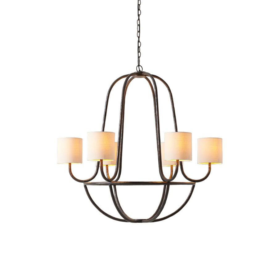 Freyza | Lithe Vintage Industrial Brass Fabric Chandelier – Industrial Dining Room Living Room