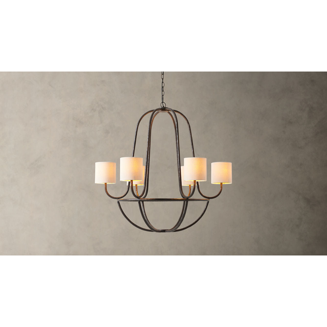 Freyza | Lithe Vintage Industrial Brass Fabric Chandelier – Industrial Dining Room Living Room