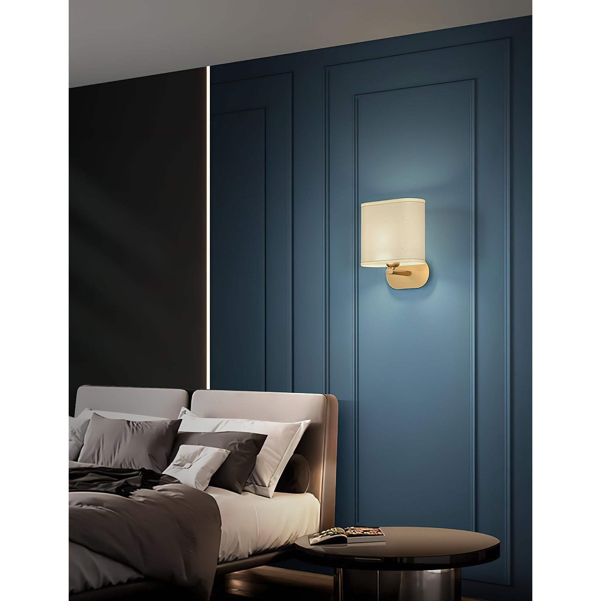 Freyza | Myth Brass Fabric Brass Fabric Wall Light – Bedroom Hallway