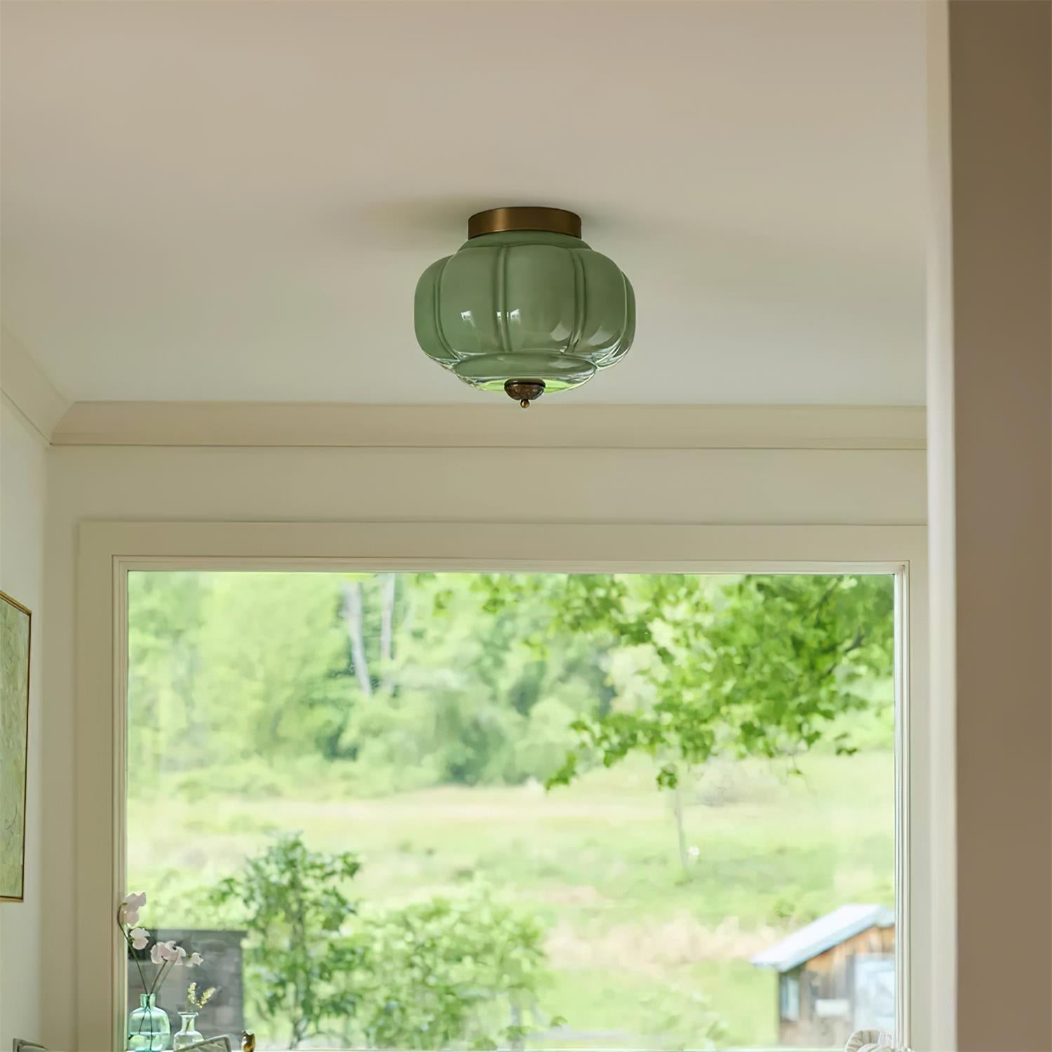 Freyza | Plafonnier affleurant en verre vert Elyra – chambre, couloir, cuisine