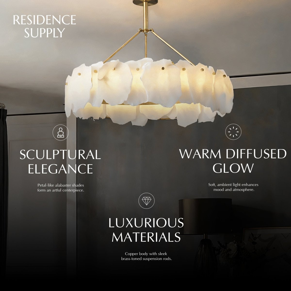 Freyza - Elegant Modern Alabaster Dining Room Chandelier Light