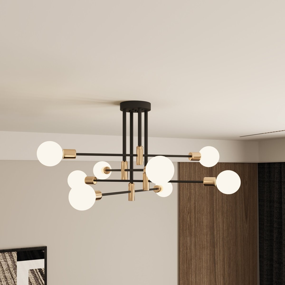 Freyza - ElynChic | Modern Black Iron Chandelier Light with Brass Accents