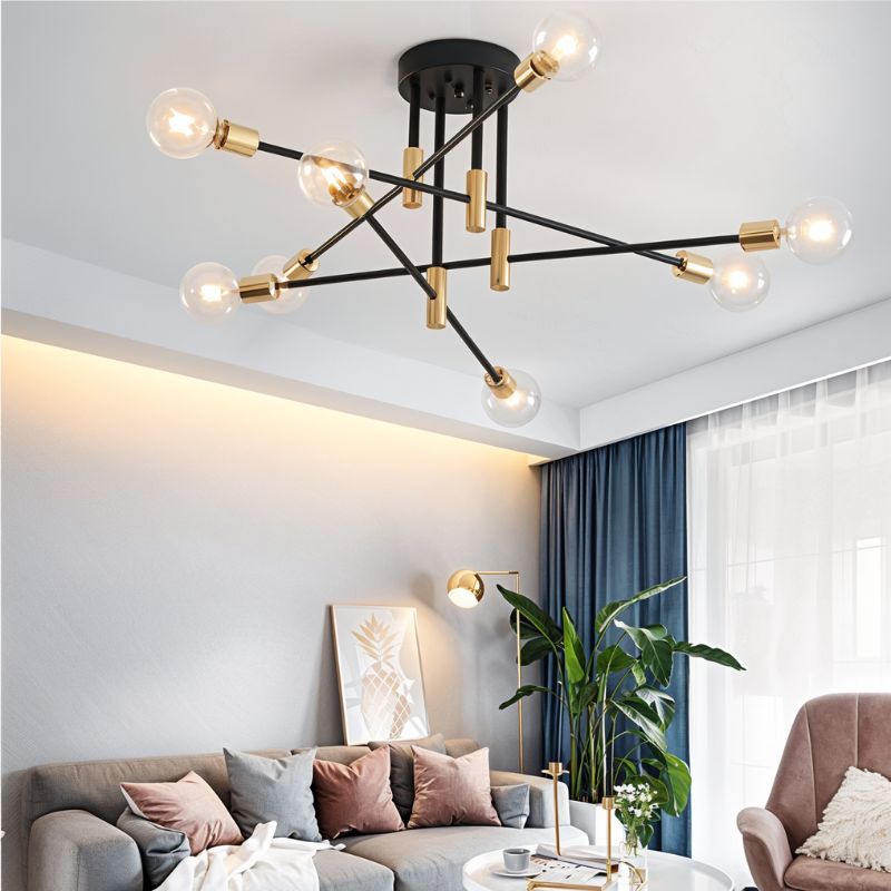 Freyza - ElynChic | Modern Black Iron Chandelier Light with Brass Accents