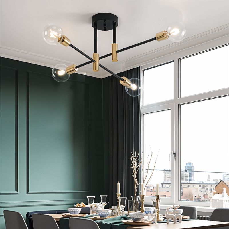 Freyza - ElynChic | Modern Black Iron Chandelier Light with Brass Accents