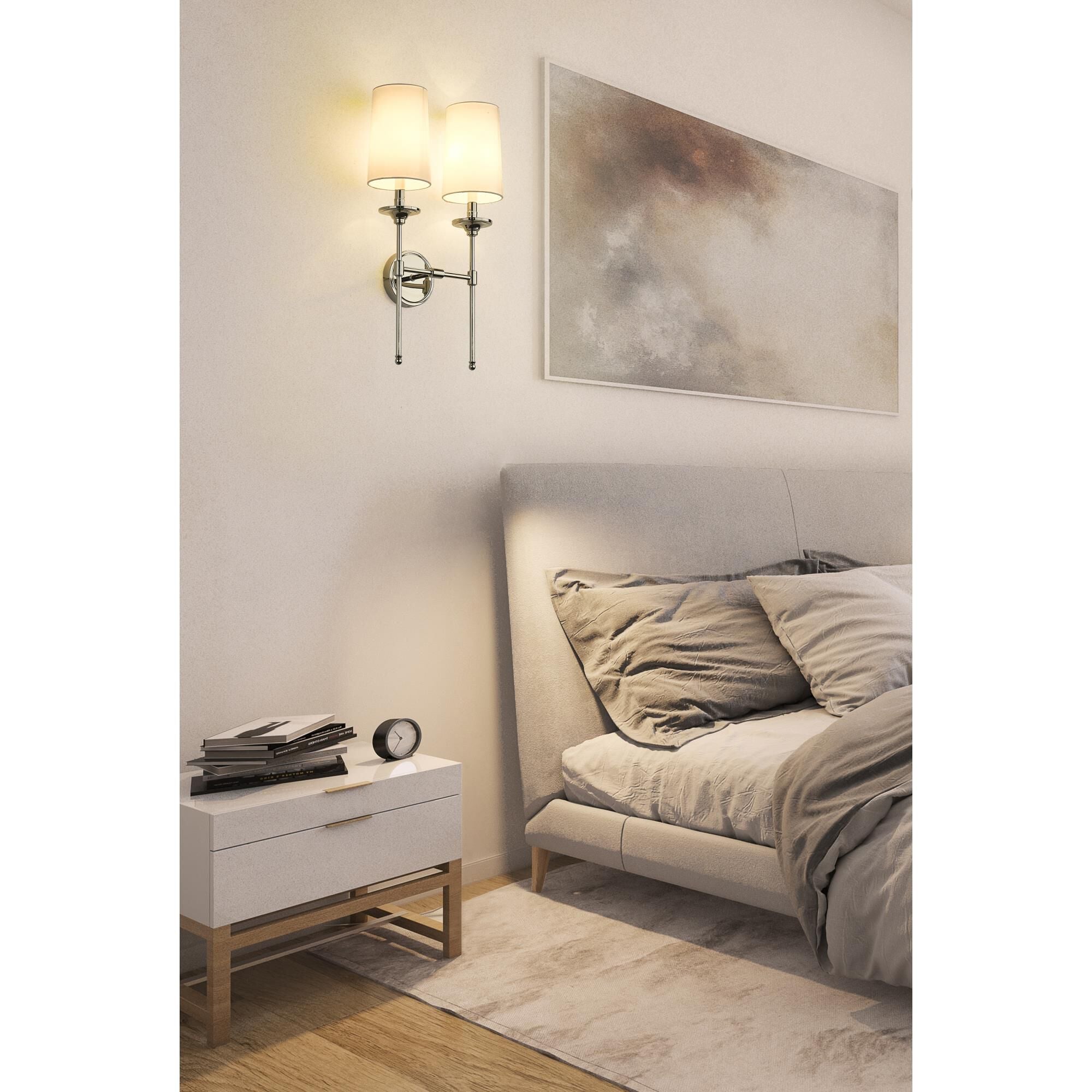 Freyza | Esileth Vintage-Industrielle Wandleuchte aus Messing mit Stoffschirm für Schlafzimmer und Flur