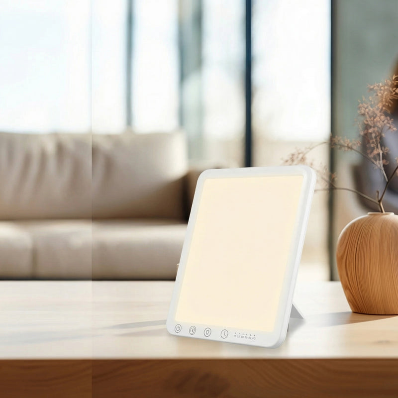 Freyza - Lampe de luminothérapie sans UV 15 000 Lux – Simulation de lumière solaire LED BrightLight à haute intensité pour énergie, concentration et soutien de l’humeur in a styled room
