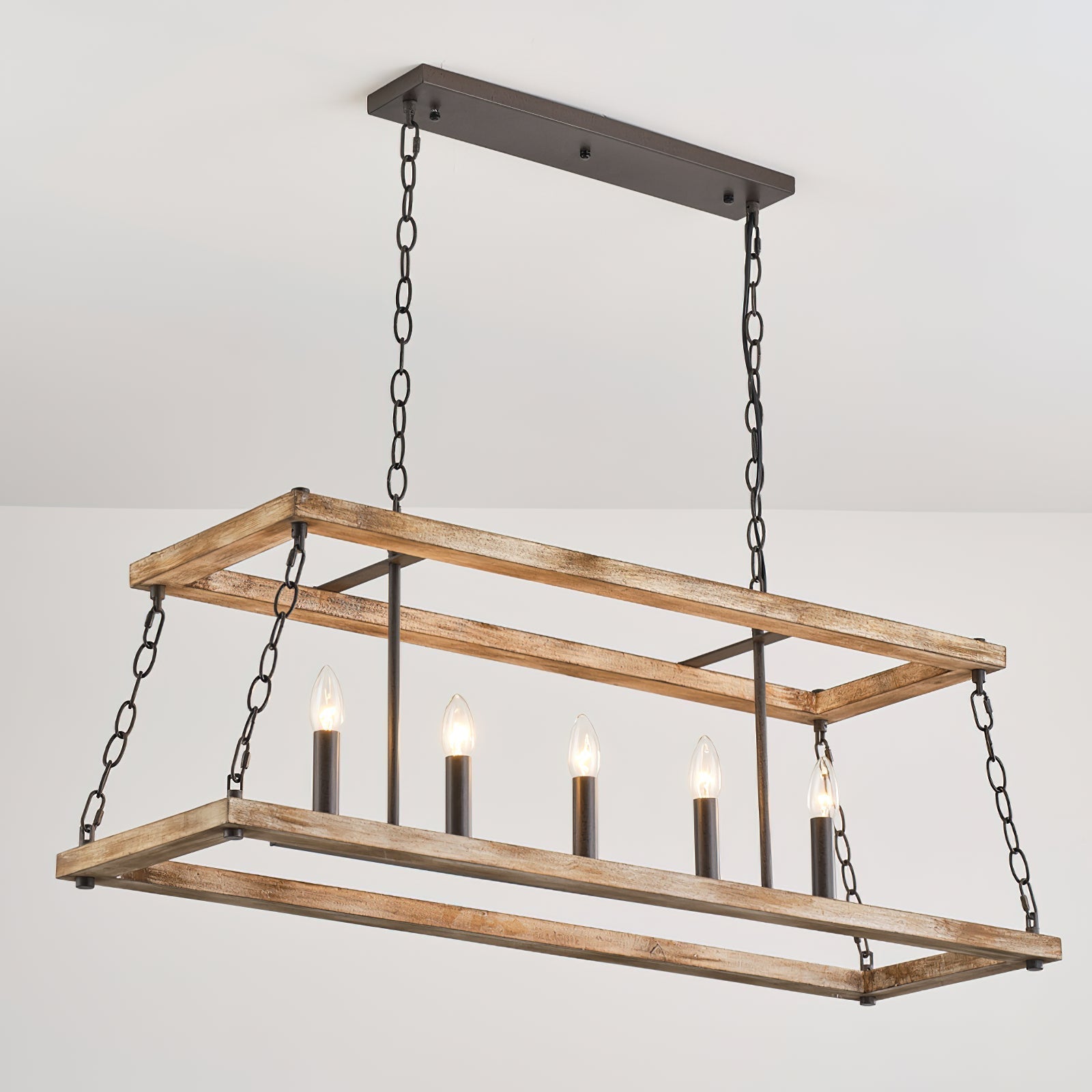 Freyza | Ilcaryra Vintage-Industrielle Holz-Pendelleuchte – Industrielles Esszimmer, Wohnzimmer