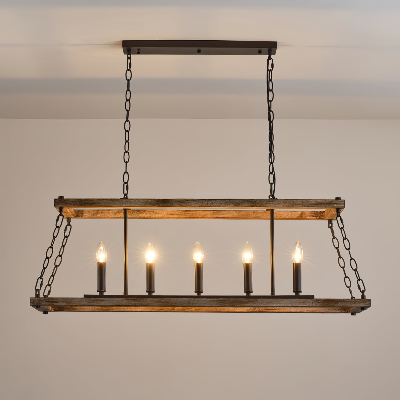 Freyza | Ilcaryra Vintage-Industrielle Holz-Pendelleuchte – Industrielles Esszimmer, Wohnzimmer