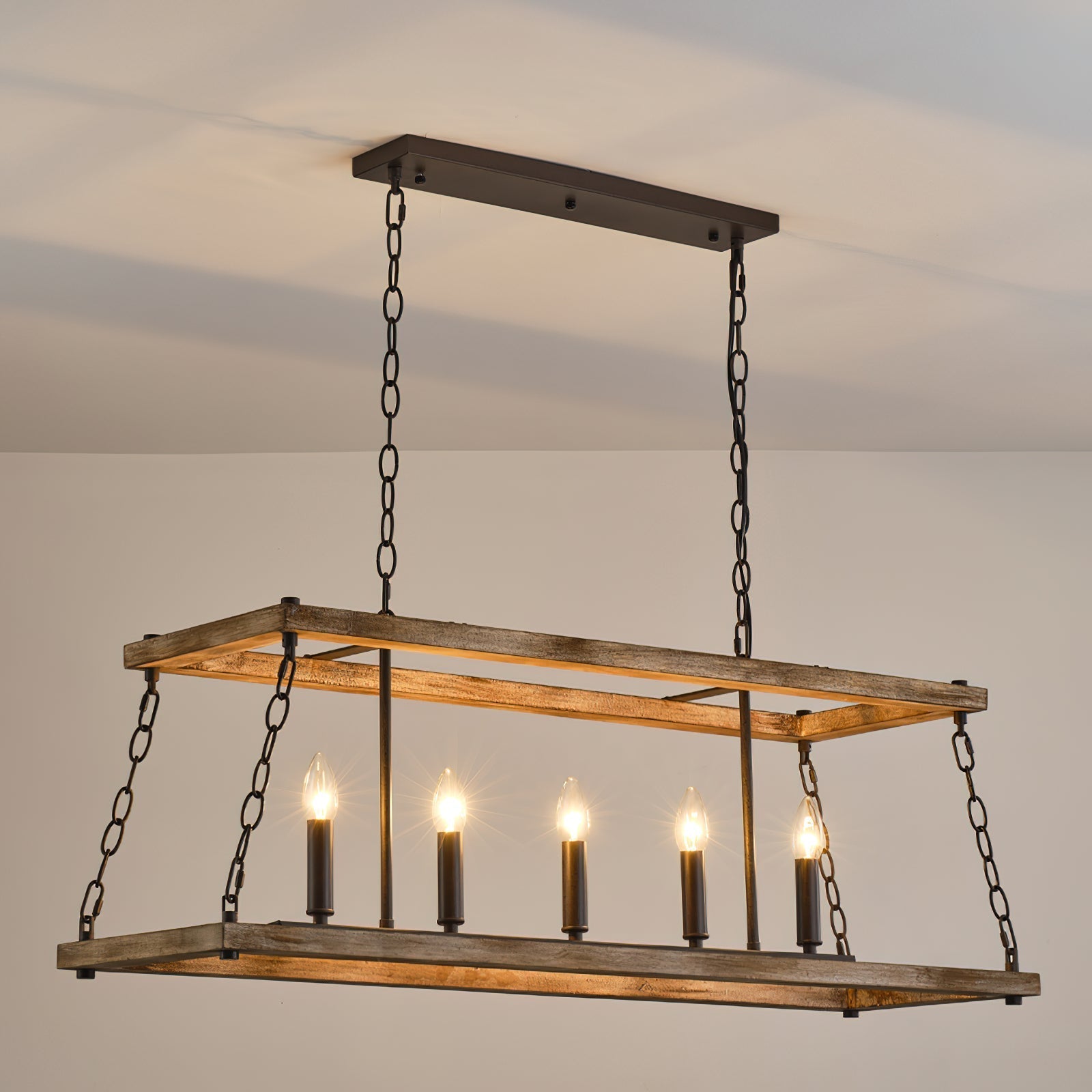 Freyza | Ilcaryra Vintage-Industrielle Holz-Pendelleuchte – Industrielles Esszimmer, Wohnzimmer