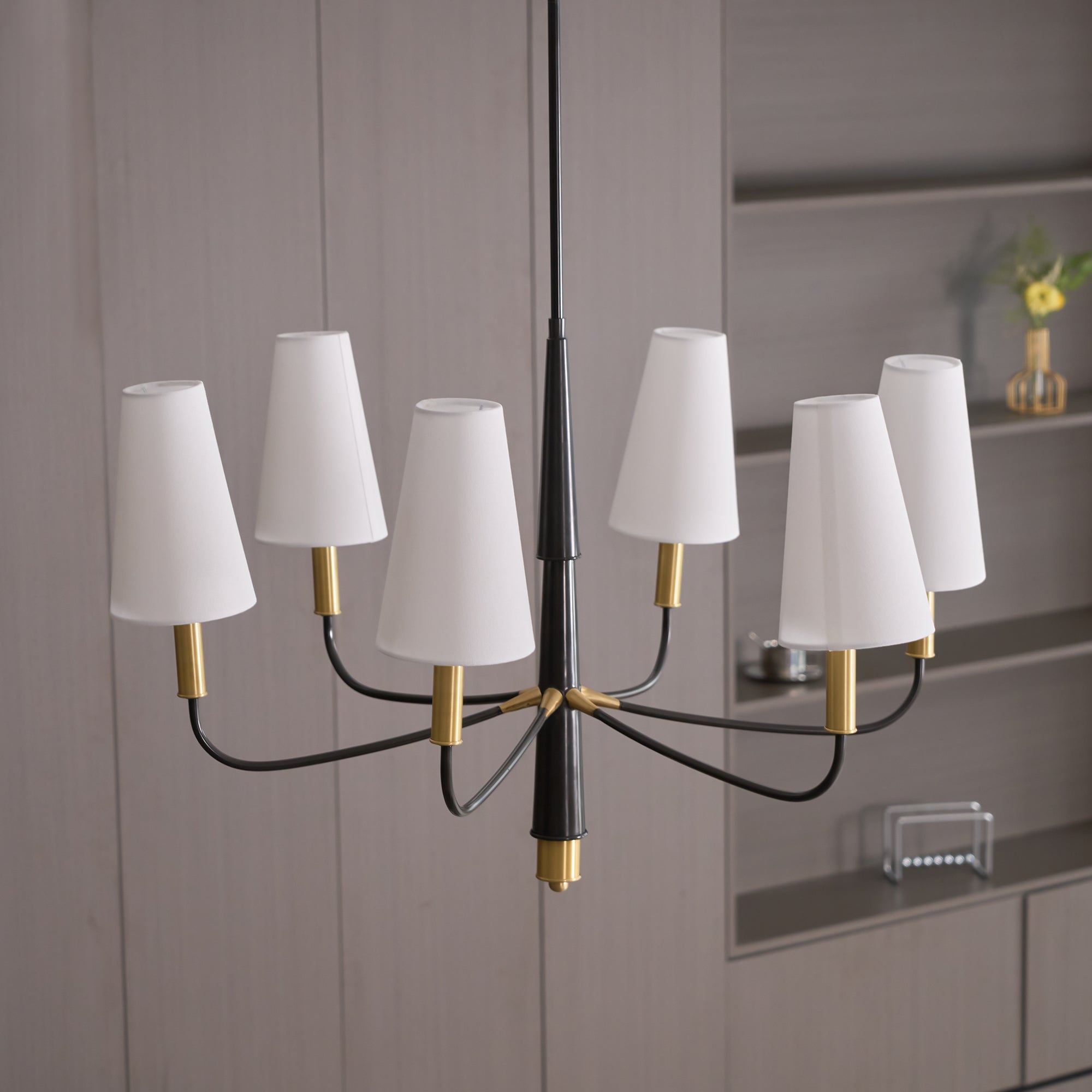 Freyza | Lyshae Vintage Industrial Brass Fabric Chandelier – Industrial Dining Room Living Room