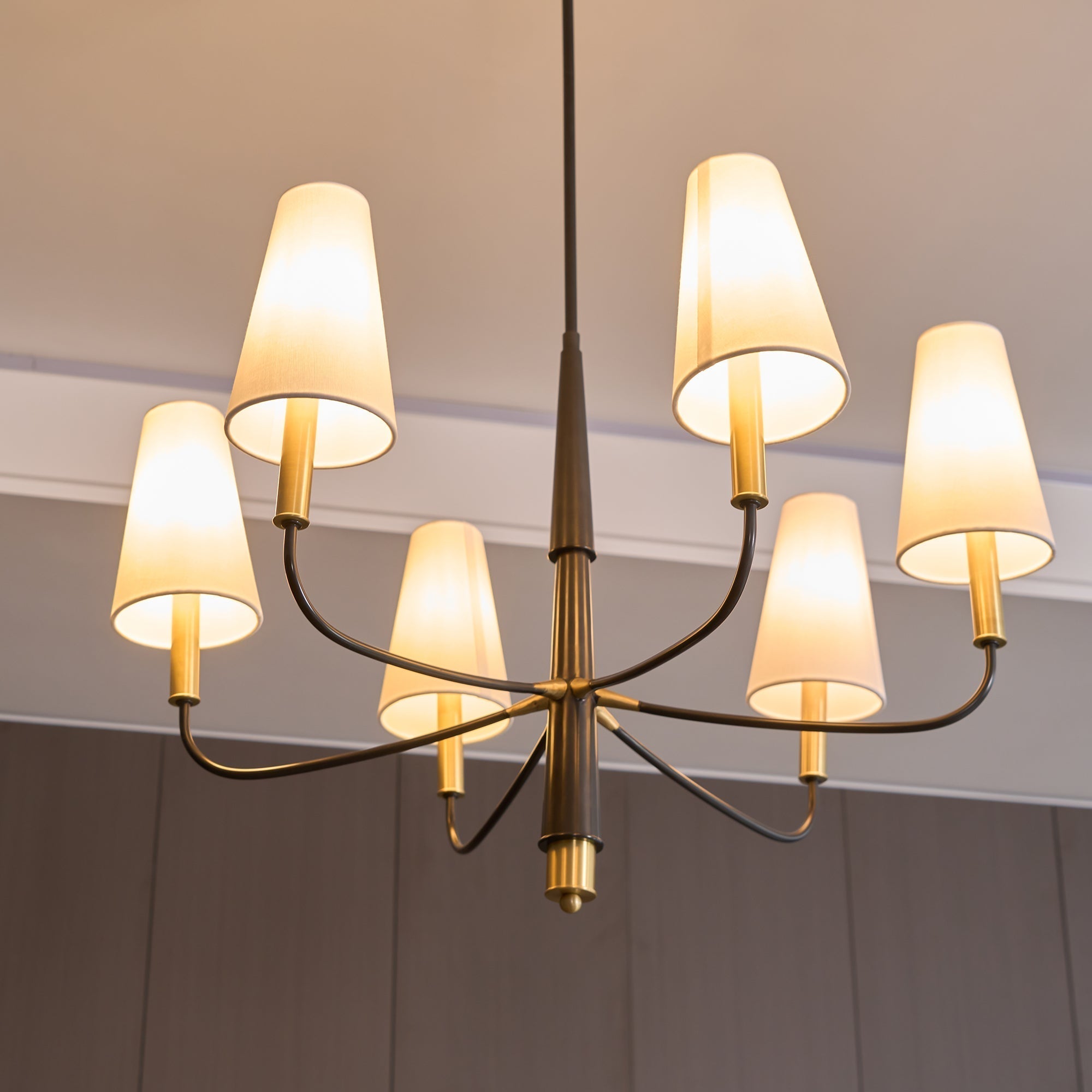 Freyza | Lyshae Vintage Industrial Brass Fabric Chandelier – Industrial Dining Room Living Room
