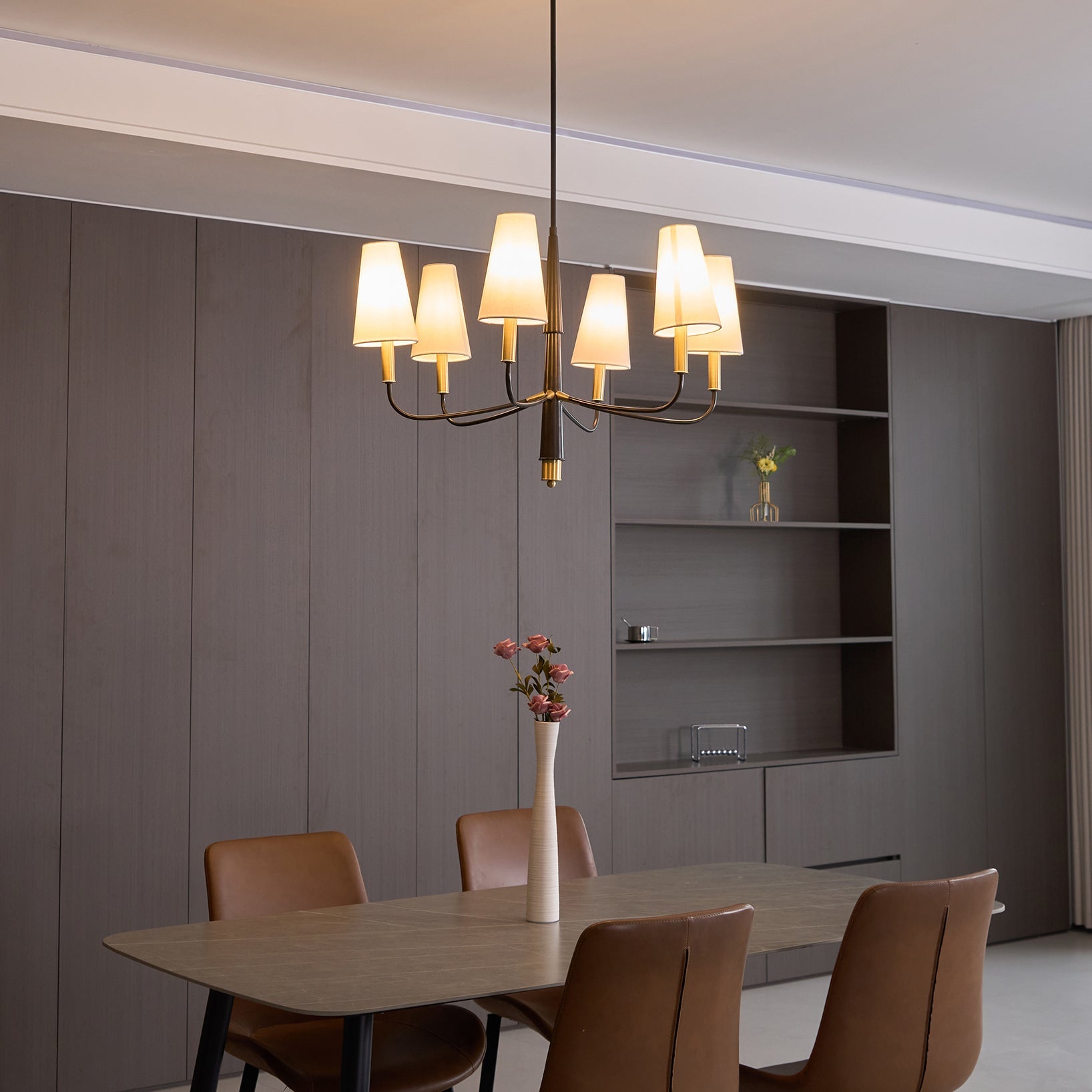 Freyza | Lyshae Vintage Industrial Brass Fabric Chandelier – Industrial Dining Room Living Room