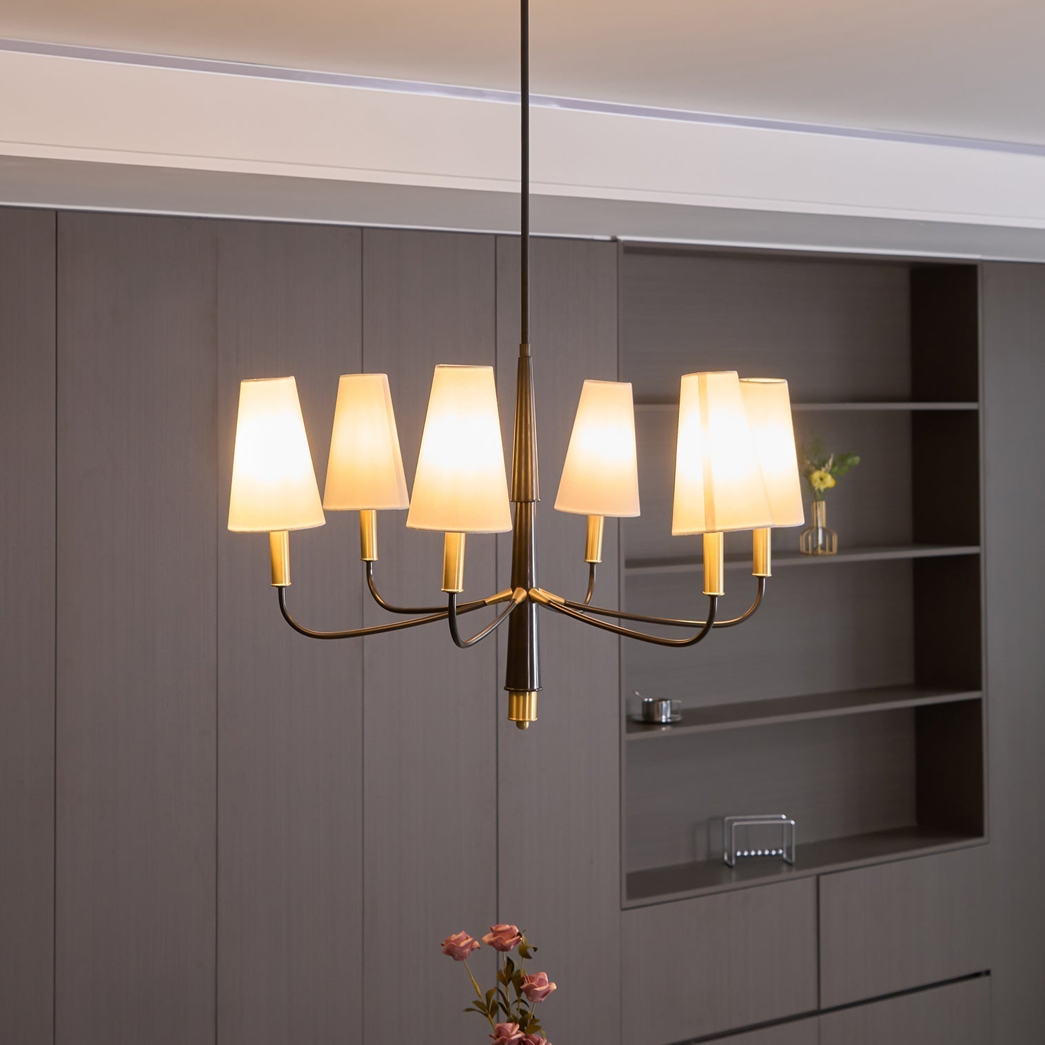 Freyza | Lyshae Vintage Industrial Brass Fabric Chandelier – Industrial Dining Room Living Room