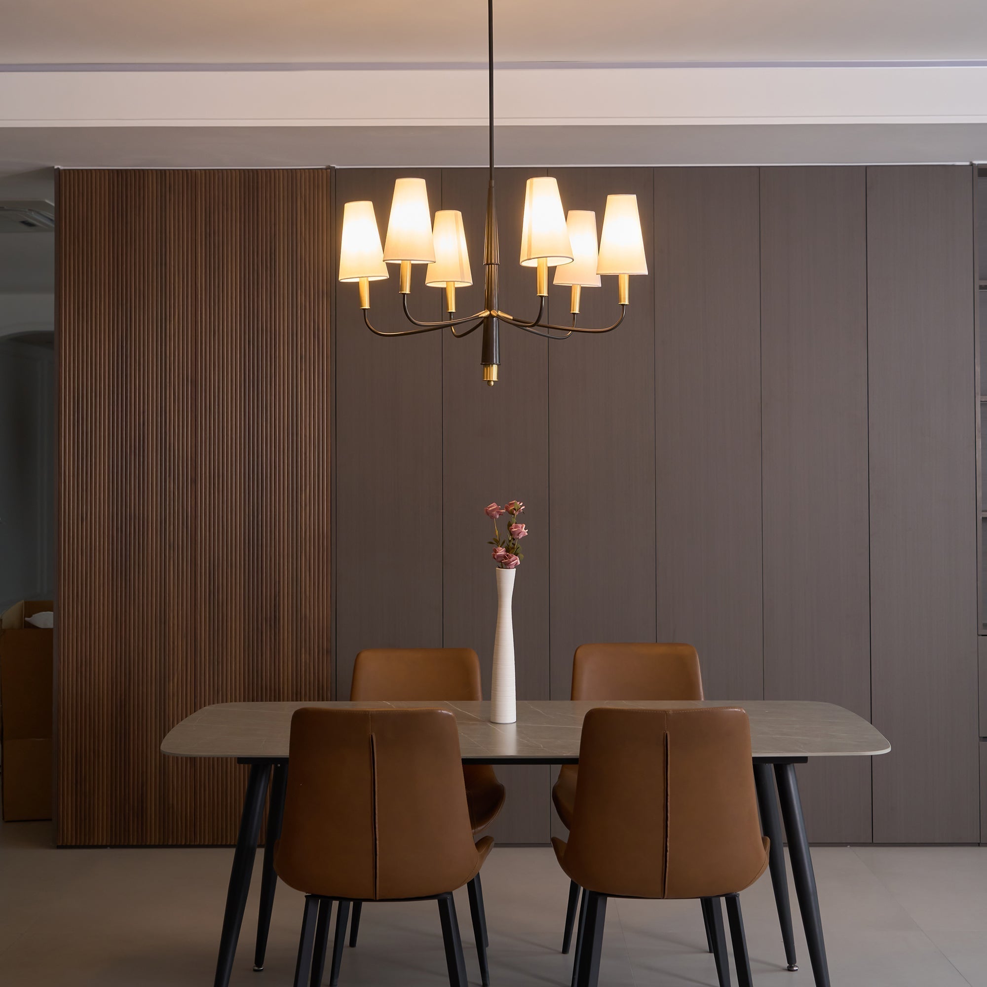 Freyza | Lyshae Vintage Industrial Brass Fabric Chandelier – Industrial Dining Room Living Room
