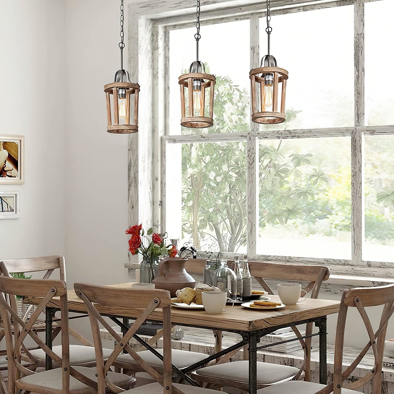 Freyza | Veraeen Vintage Industrial Wood Pendant Light – Industrial Kitchen Dining Room