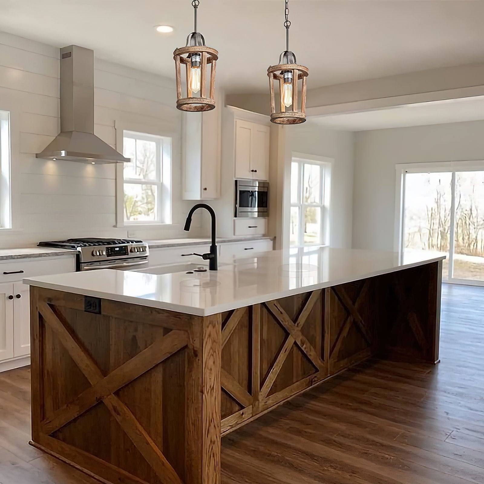 Freyza | Veraeen Vintage Industrial Wood Pendant Light – Industrial Kitchen Dining Room