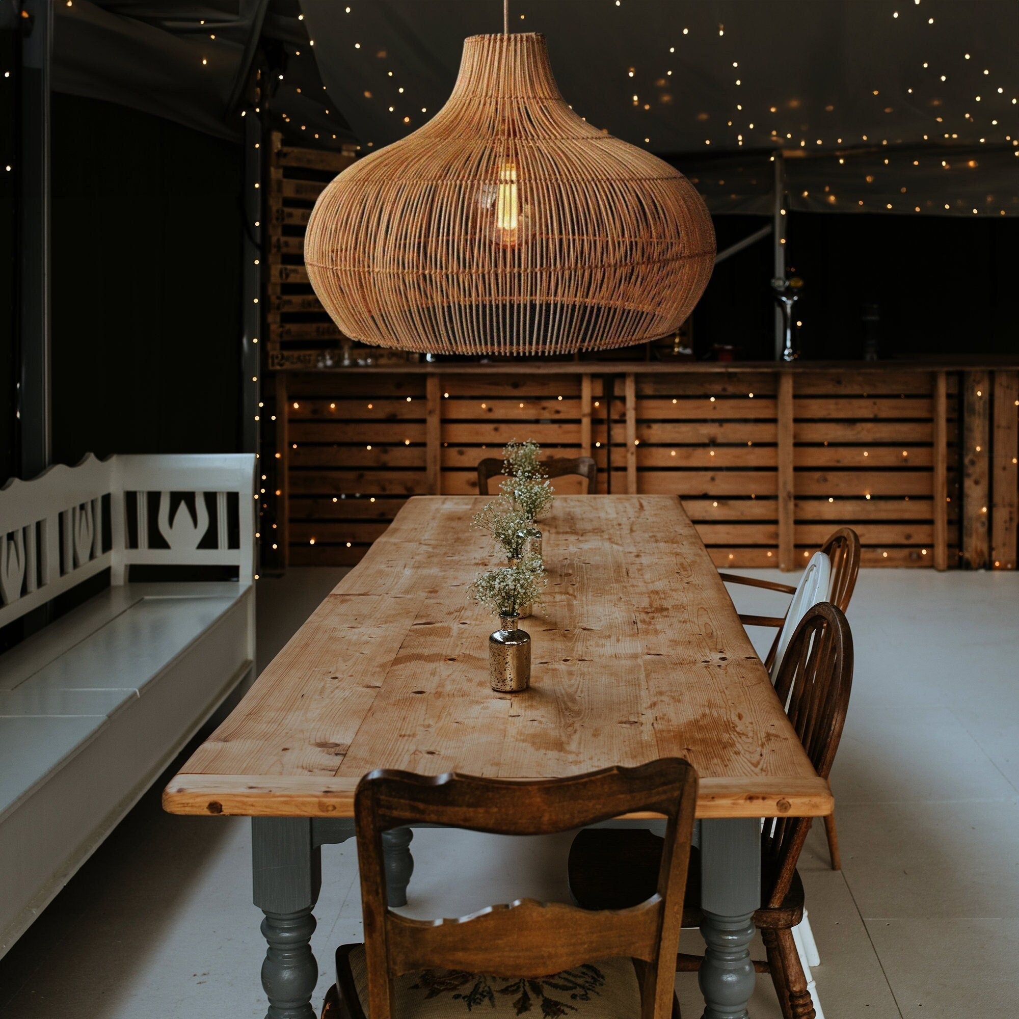Freyza | Elsilira Elegance Natural Rattan Pendant Light – Kitchen Dining Room